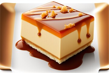  a piece of cake with caramel and chocolate on top of it with a drizzle of caramel on top of it and drizzled with chocolate on the bottom of the cake.