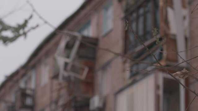 Vyshgorod town. A residential building near Kyiv destroyed by russians in Ukraine