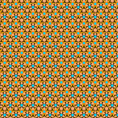 Abstract fabric pattern of mixed geometric motifs in warm autumn organic colors