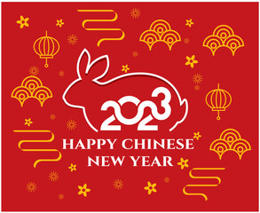 Fototapeta na wymiar Happy Chinese new year 2023 year of the rabbit Yellow And White Design Vector Abstract Illustration With Red Background