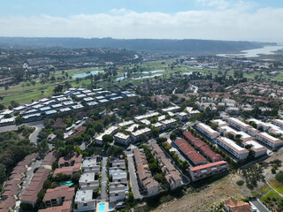 Aerial view of middle class neighborhood in Carlsbad, North County San Diego, California, USA.