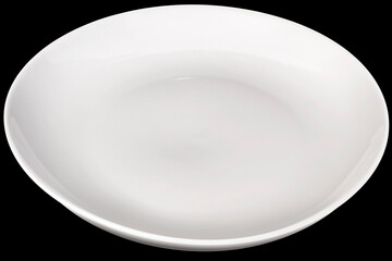 Ceramic White Round Porcelain Platter Isolated on Black Background