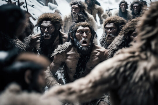 Cavemen hunting. Generative AI