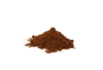 Freshly ground coffee isolated on white background. Energy drink.