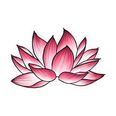 Lotus vector flower. Textured mesh isolated on white. Vectorized illustration in chinese style, painted with ink wash and watercolor. - 559869981