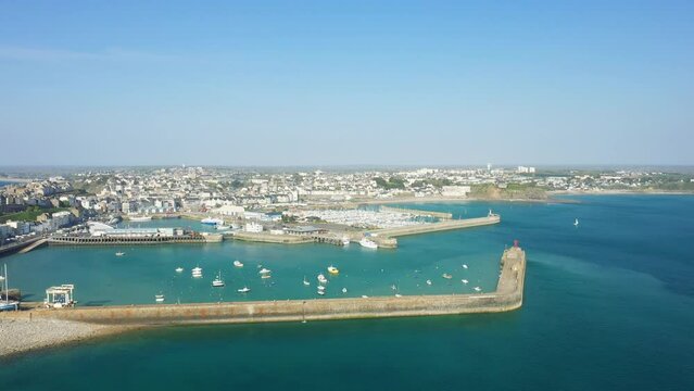 The port of Granville in Europe, France, Normandy, Manche, in spring, on a sunny day.