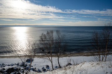 View of the St. Lawrence River in winter on the North Shore