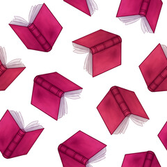 Seamless pattern with books. Cute hand drawn illustration. Background texture for fabric, stationary, design, print.