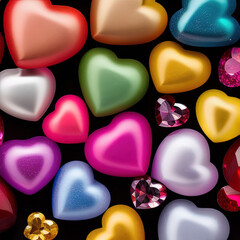 Fototapeta na wymiar close-up of a bunch of precious stones that are shaped like hearts, love, heart, valentine, - AI Generated