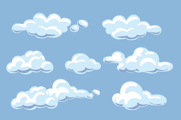 Cumulus Clouds set. Cartoon white fluffy clouds in vector.