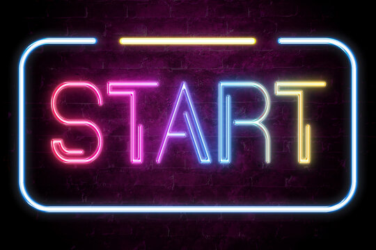 start text on the brick wall in realistic color neon glow