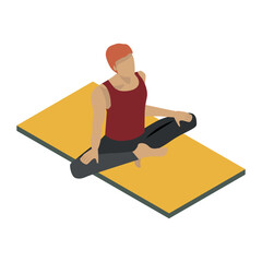 Isometric man in lotus position on yoga mat. sports lifestyle. meditation. vector illustration isolated on white background