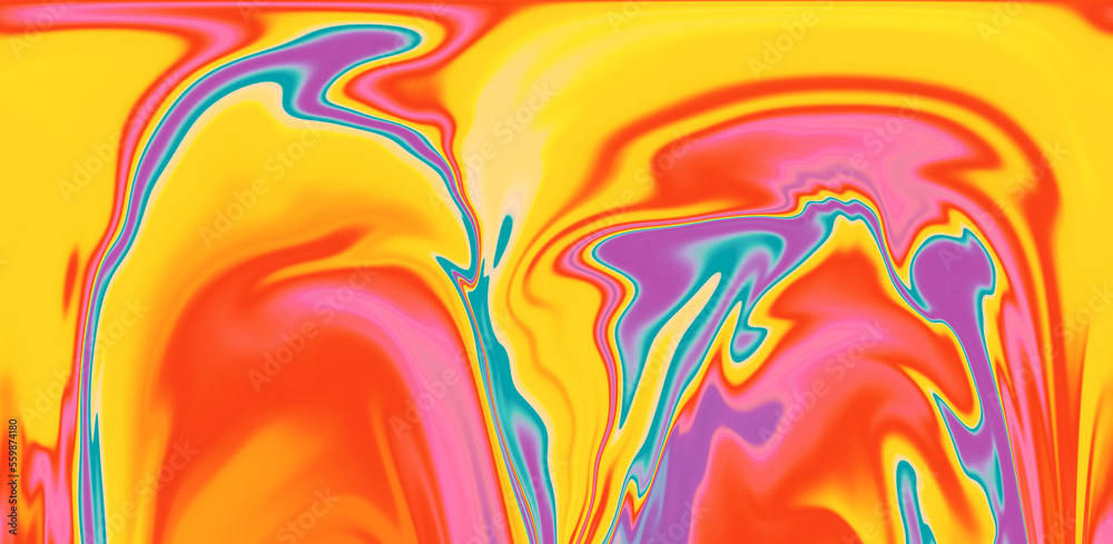 Poster abstract neon background with colorful leaks in psychedelic style.
