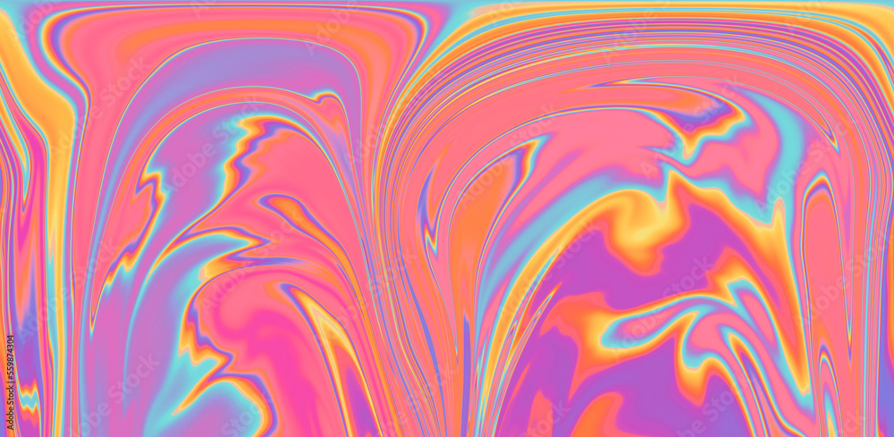 Poster abstract neon background with colorful leaks in psychedelic style.