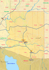 Arizona Karte mit Städte Gemeinde Landkreise Flüße Straßen