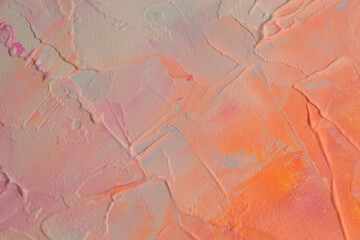 Modern oil and acrylic smear blot canvas painting wall. Abstract texture pastel neon, red, orange,...