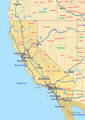 California Karte mit Städte Gemeinde Landkreise Flüße Straßen