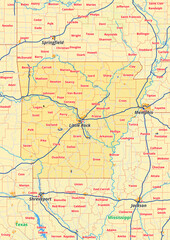 Arkansas Karte mit St&auml;dte Gemeinde Landkreise Fl&uuml;&szlig;e Stra&szlig;en