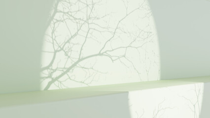 3D rendering Shadow of the Tree on the Green Empty Wall, Green E