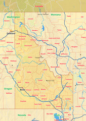 Idaho Karte mit Städte Gemeinde Landkreise Flüße Straßen