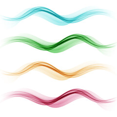 Set of horizontal waves. Abstract red blue green yellow color transparent wave background