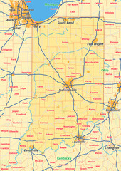 Indiana Karte mit Städte Gemeinde Landkreise Flüße Straßen