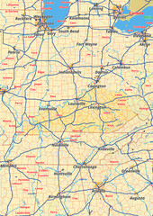 Kentucky Karte mit Städte Gemeinde Landkreise Flüße Straßen