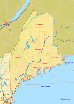 Maine Karte mit Städte Gemeinde Landkreise Flüße Straßen