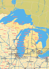 Michigan Karte mit Städte Gemeinde Landkreise Flüße Straßen