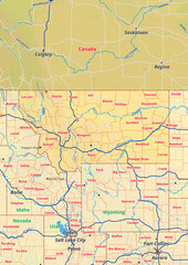 Montana Karte mit Städte Gemeinde Landkreise Flüße Straßen