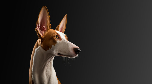 Portrait of Ibizan hound over black background - Generative AI