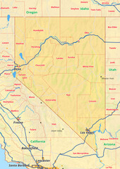 Nevada Karte mit Städte Gemeinde Landkreise Flüße Straßen