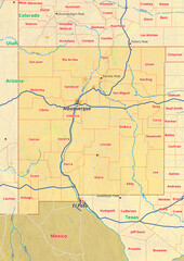 New Mexico Karte mit Städte Gemeinde Landkreise Flüße Straßen