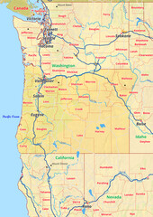 Oregon Karte mit Städte Gemeinde Landkreise Flüße Straßen