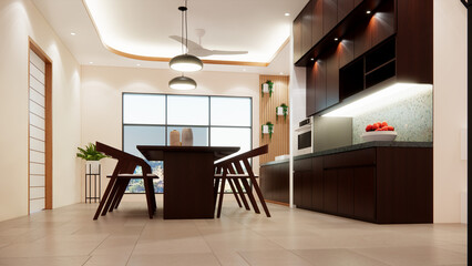Modern Living Room Design with Dining & TV wall