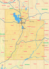 Utah Karte mit Städte Gemeinde Landkreise Flüße Straßen