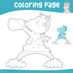 Obraz na płótnie Canvas Educational printable coloring worksheet. Cute dragon illustration. Vector outline for coloring page.