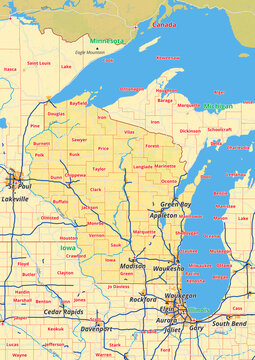 Karte mit St&auml;dte Gemeinde Landkreise Fl&uuml;&szlig;e Stra&szlig;en