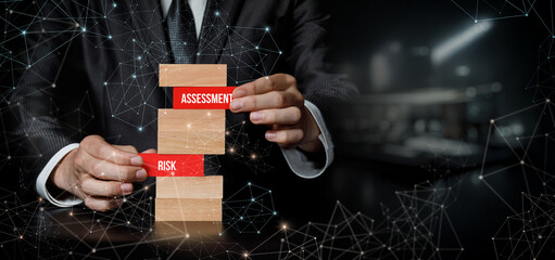 Concept of risk assessment in the construction of modern business. - obrazy, fototapety, plakaty