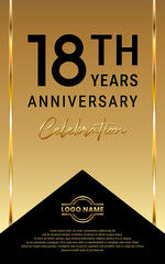 18th Anniversary. Anniversary template design with golden color ribbon for anniversary celebration event. Vector Template Illustration