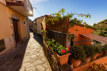 Fototapeta na wymiar Alleyway and Apartment homes in touristic town, Manarola, Italy. Cinque Terre National Park