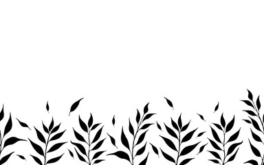 Tea tree leaves seamless horizontal pattern. Food vector on white background.