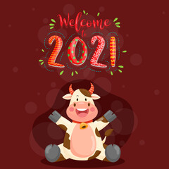 Happy new year 2021 with anthurium character smiling Holiday banner, web poster, flyer, stylish brochure, greeting card. Xmas background