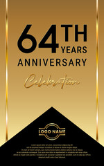 64th Anniversary. Anniversary template design with golden color ribbon for anniversary celebration event. Vector Template Illustration