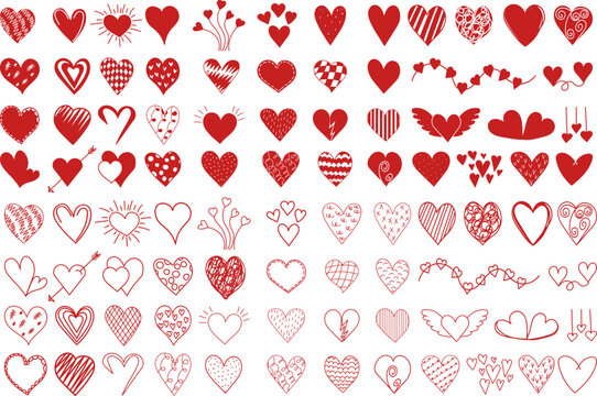 set of red hearts silhouette design vector isolated