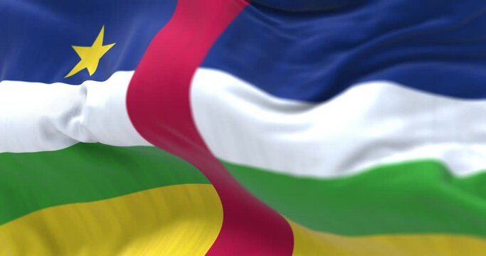 Close-up view of the Central African Republic national flag waving in the wind