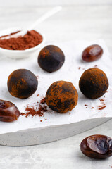 Chocolate Truffles, Vegan Sweets, Delicious Date Candy Balls, Healthy Candies