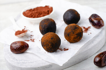Chocolate Truffles, Vegan Sweets, Delicious Date Candy Balls, Healthy Candies