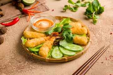 fried tempura shrimp with sauce, Vietnamese cuisine