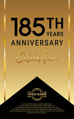 185th Anniversary. Anniversary template design with golden color ribbon for anniversary celebration event. Vector Template Illustration